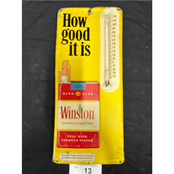 Nice vintage tin thermomoeter Winston Filter Cigarettes 14" tall