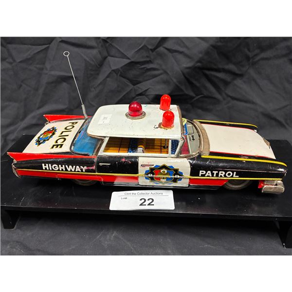 60s tin Made in Japan Cadillac Police Highway Patrol car 11" long