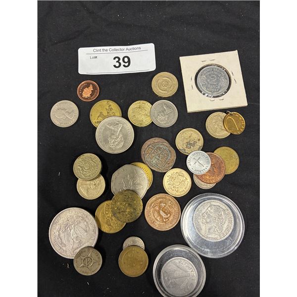 Approx 15 vintage collectable coins, may be some silver