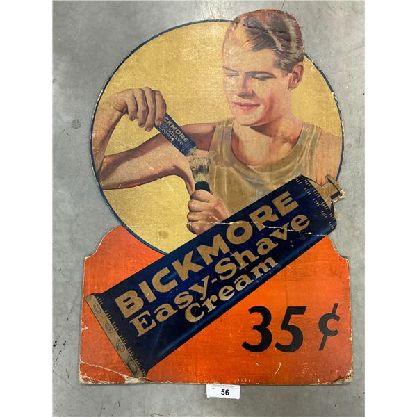Large 1930s Bickmore Easy Shave Cream cardboard sign 31" tall