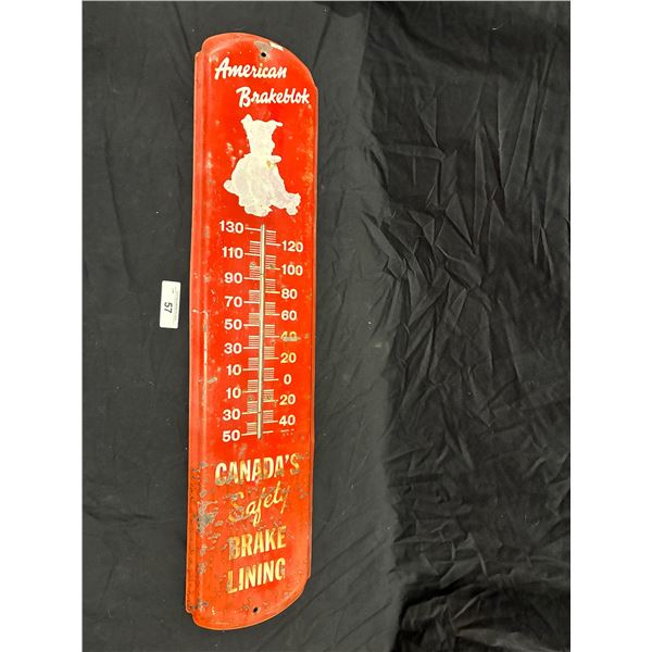 Vintage American Brakeblok metal thermometer 37"x8"