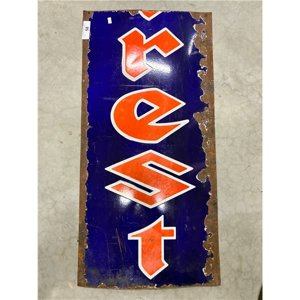 Early porcelain Firestone sign section, great for table top, great for retirement (says "REST") 38"x