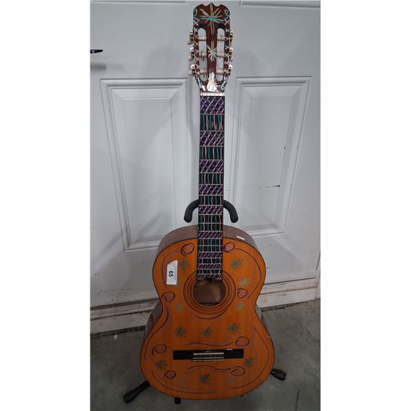 Folk art painted acoustic guitar 37"