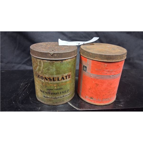 2 1930s Sobraine Du Maurier tobacco cans 3" tall