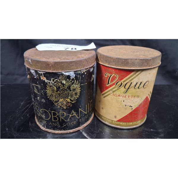 2 1930s Consolate & Vogue tobacco cans 3" tall