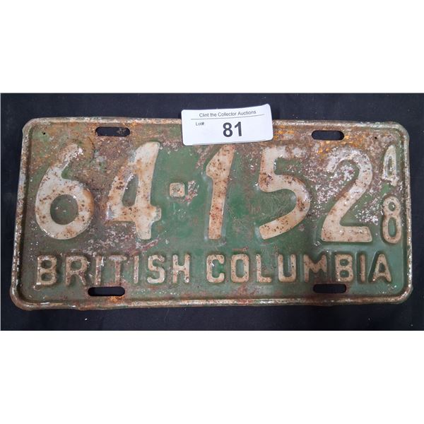 Vintage 1948 BC license plate