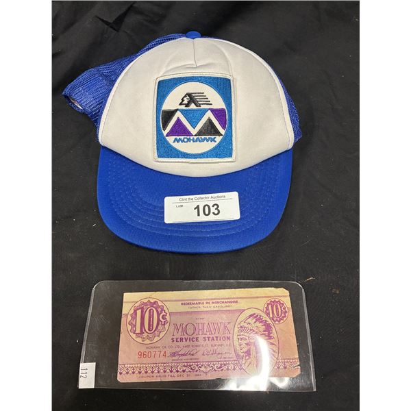 Vintage Mohawk service station ball cap & 10 cent bill