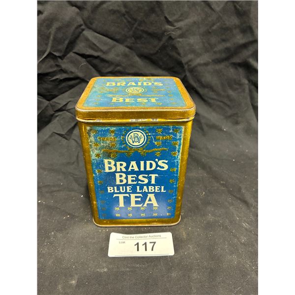 1940s Braids tea can Made in Vancouver 5.5" tall