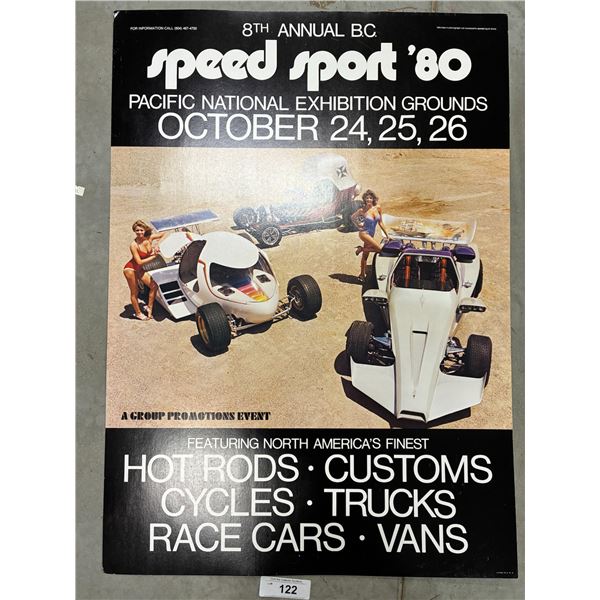 NOS 1980 Speed Sport Vancouver PNE cardboard sign, 30" x 21.5"
