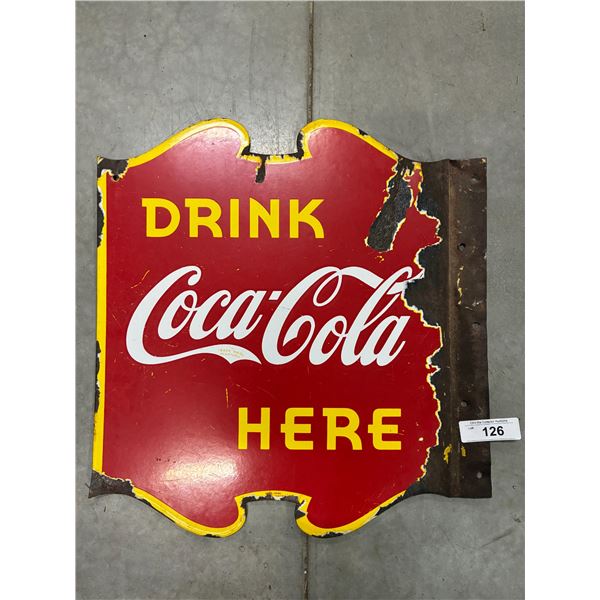 1940 porcelain Coca-Cola sign, flattened flange, 21"x19"