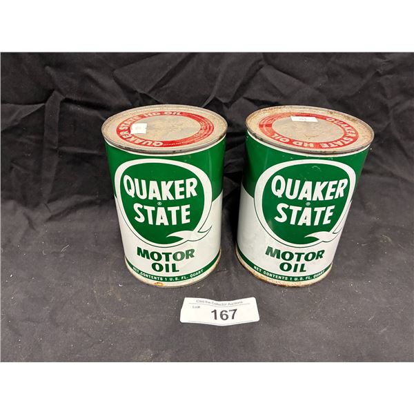 Pair of quart Quakerstate cans