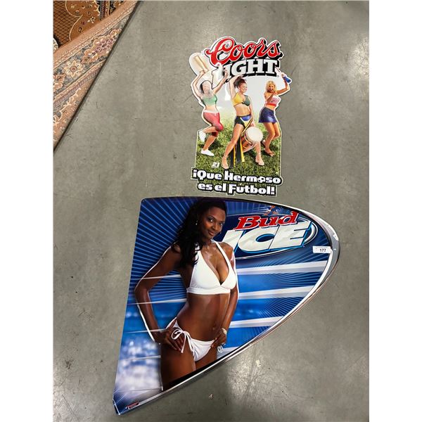 2 tin signs, Coors Lite and Bud Lite 28" & 29"