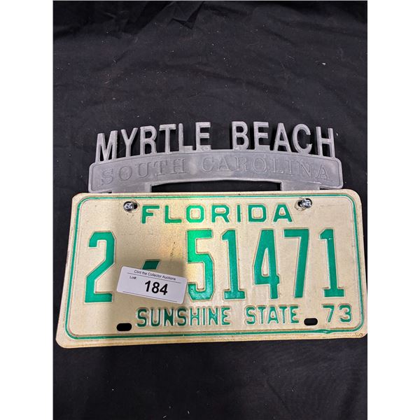 1973 Florida license plate with Myrtle Beach topper