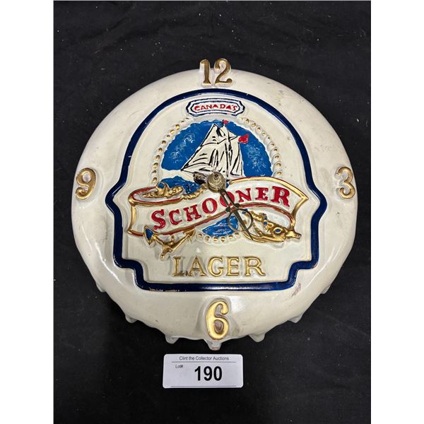 Vintage Schooner Lager bottlecap clock 9" dia