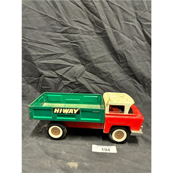 Vintage pressed steel Hi-way Truck made in England with pot metal grille 13" long