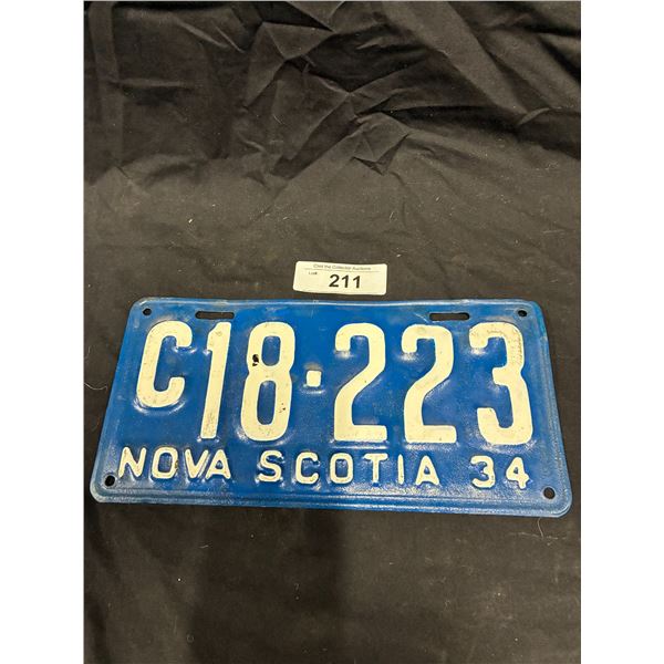 Vintage 1934 Nova Scotia license plate