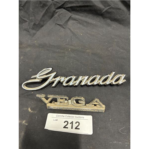 2 vintage metal car badges, Vega & Granada
