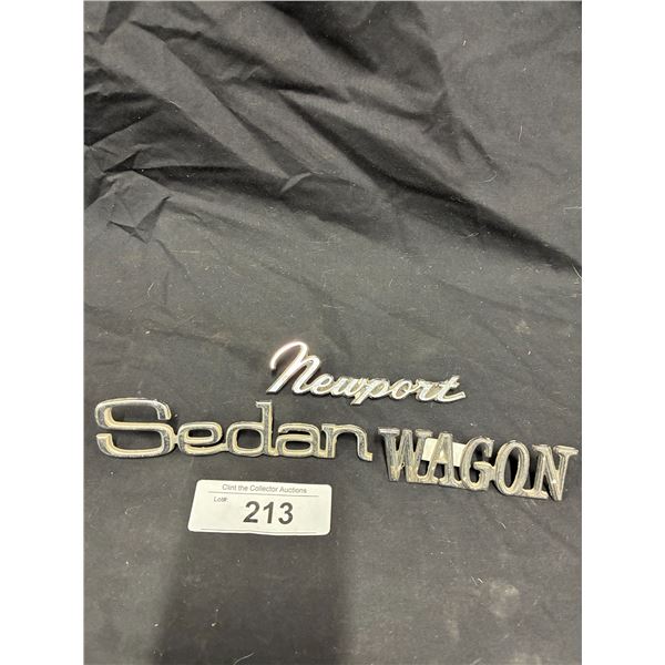 3 vintage metal car badges, Sedan, Wagon & Newport