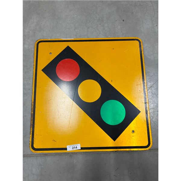 Large metal road sign with traffic light image 24"x24"