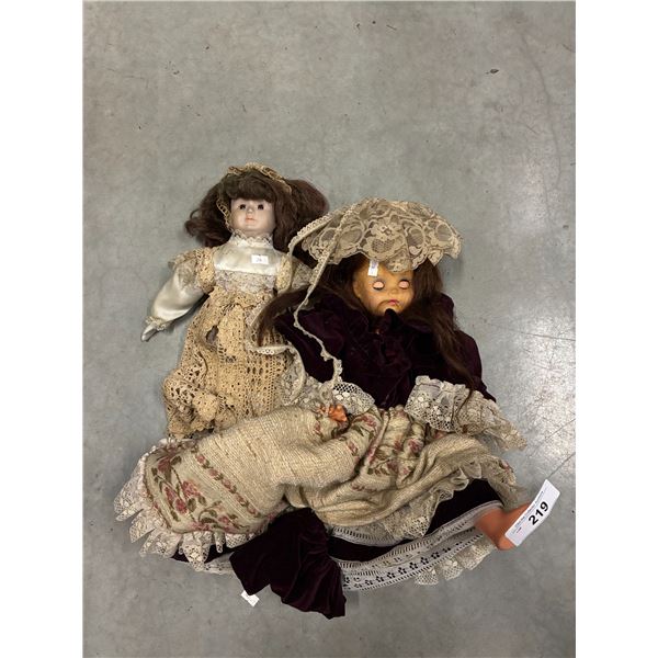 2 vintage porcelain dolls approx 20" ea