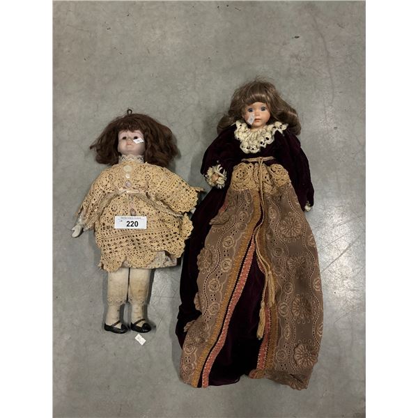 2 vintage porcelain dolls approx 20" ea