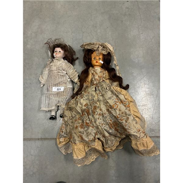 2 vintage porcelain dolls approx 20" ea
