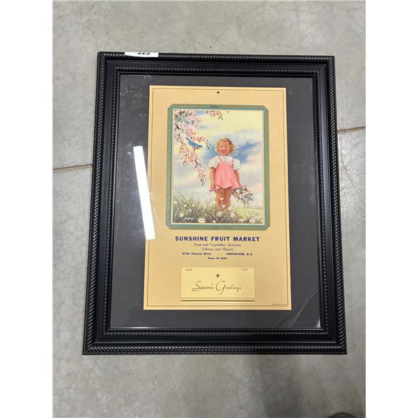 Vintage fruit market poster from Vancouver BC framed, 24"x19"