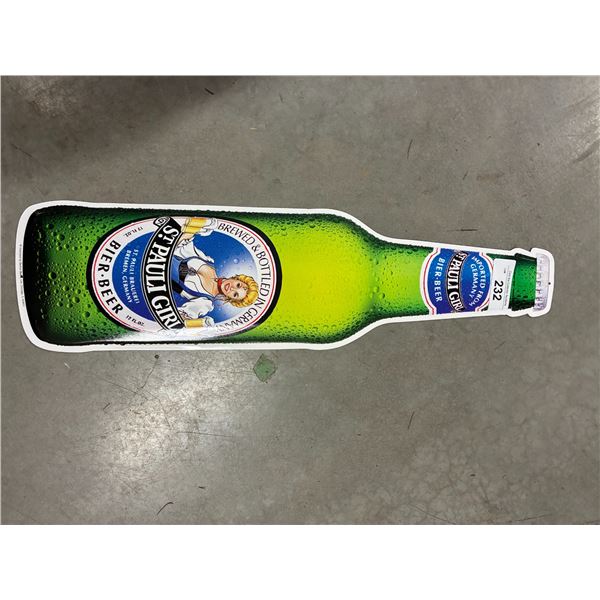 Large St. Pauli Beer girl tin bottle sign 24" tall