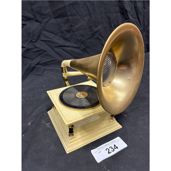 Vintage gramophone music box, 8" tall