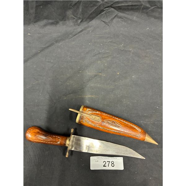 Vintage dagger with wooden handle and sheathe 11"