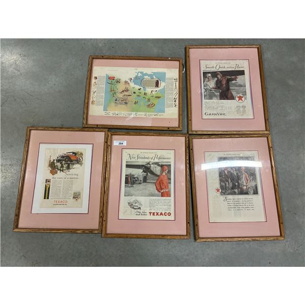 5 vintage gas and oil etc framed ads 21"x17"