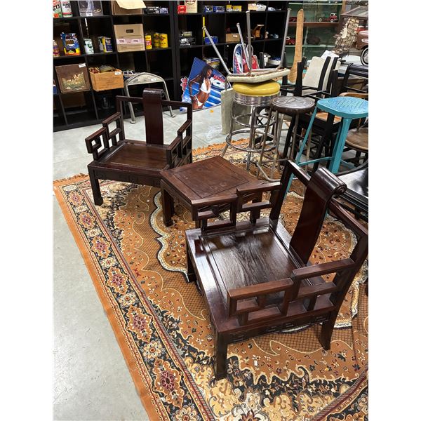 Stunning 3 piece Japanese Zashiki style low profile furniture, solid rosewood