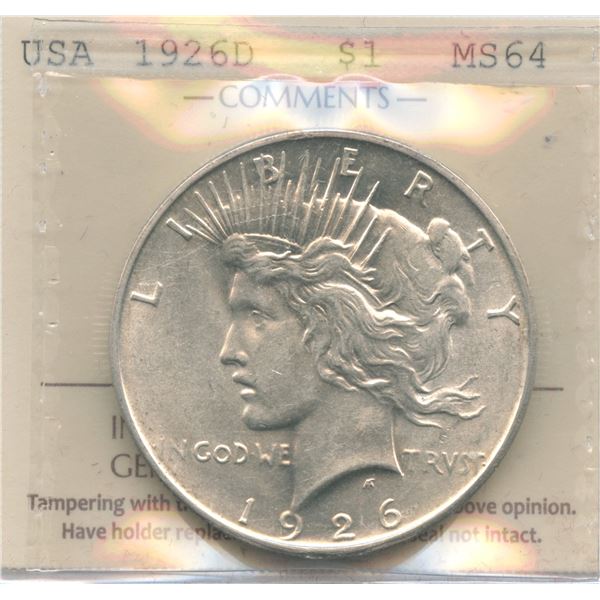 1926D USA Silver Dollar