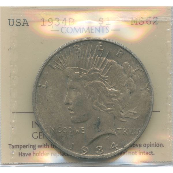 1934D USA Silver Dollar
