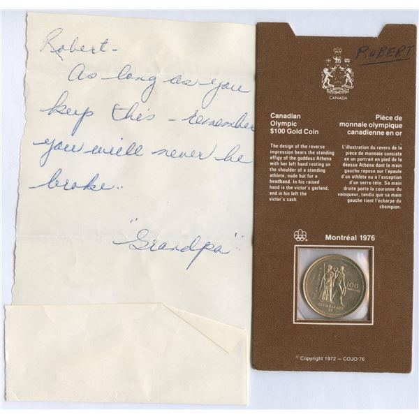 1976 Canadian Olympic $100 Gold