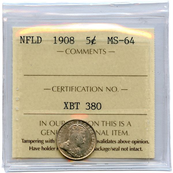 1908 Newfoundland Five Cents