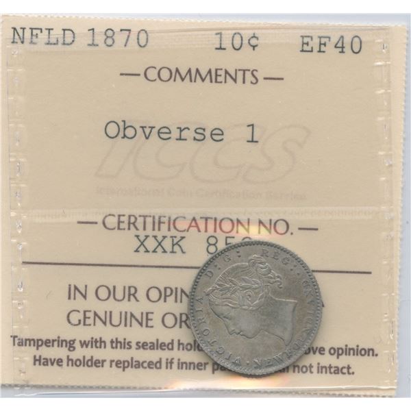 1870 Newfoundland Ten Cents - Key Date