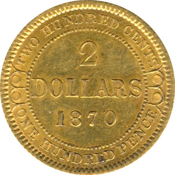 1870 Newfoundland $2 Gold - 2 Dots