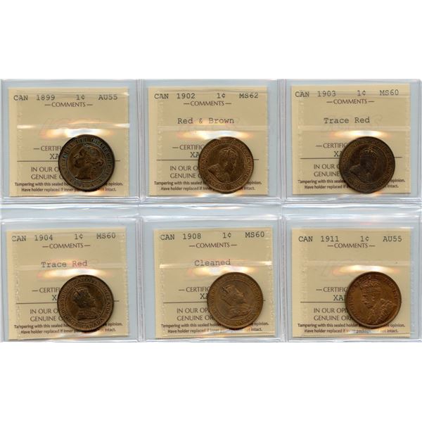 1899, 1902, 1903, 1904, 1908, 1911 - ICCS Graded Large Cents