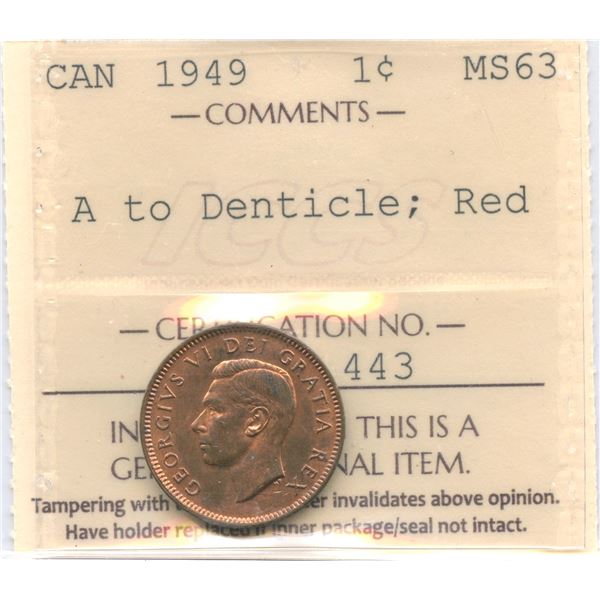 1949 One Cent - A to Denticles