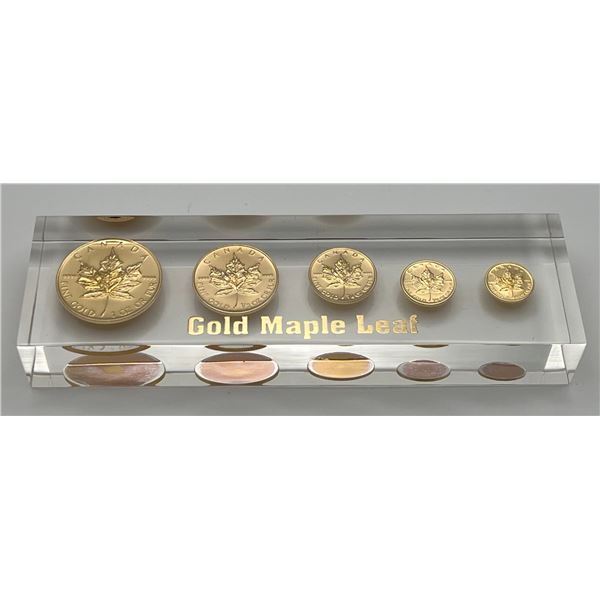 Gold Maple Leaf Uniface Lucite Replica Set from the Royal Canadian Mint