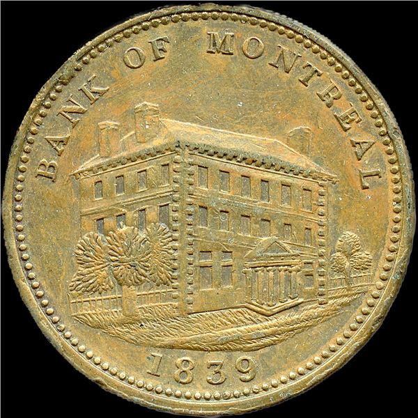 Br. 523. Bank of Montreal 1839 Side View One Penny Token.