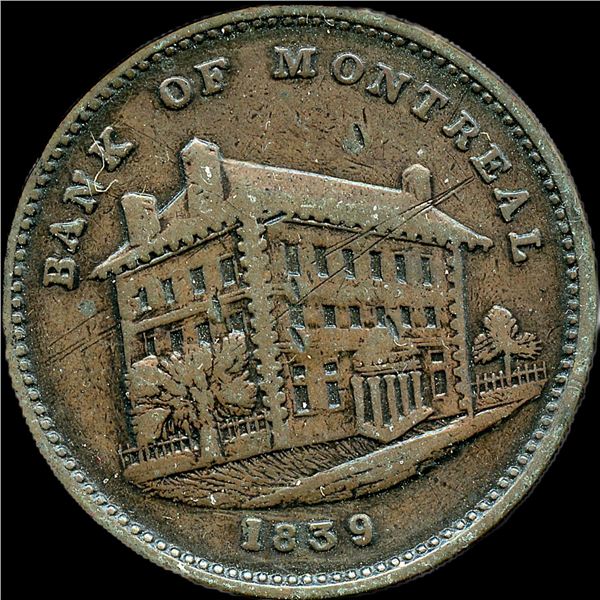 Br. 524. Bank of Montreal 1839 Side View Half Penny Token.