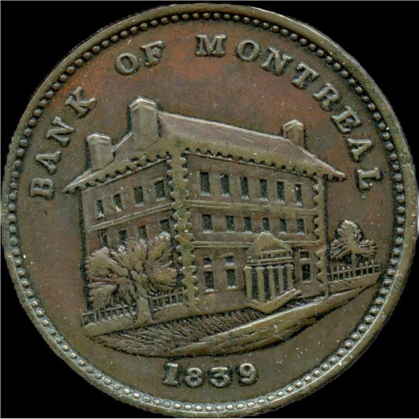 Br. 524. Bank of Montreal 1839 Side View Half Penny Token.