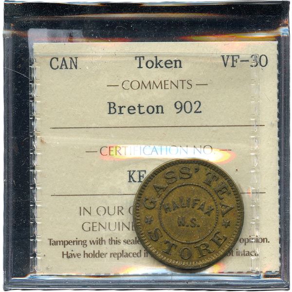 Br. 902. Gass Tea Store Token 1882.