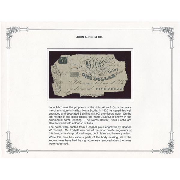 John Albros & Co., Halifax Five Shillings, 1820