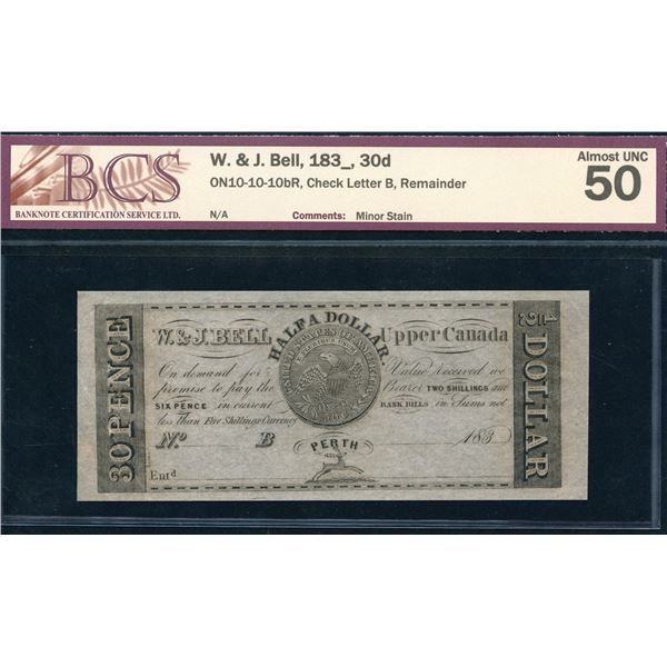 W. & J. Bell, Upper Canada, ½ Dollar Remainder