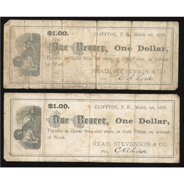 Clifton, New Brunswick, Read, Stevenson & Co. $1, 1876 - Lot of 2