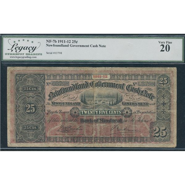 1911-12 Newfoundland 25 Cents Cash Note