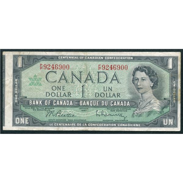 Bank of Canada $1, 1967 - Cut out of Register